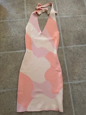 superdown Revolve Peach & Blush Halter Bodycon Mini Dress